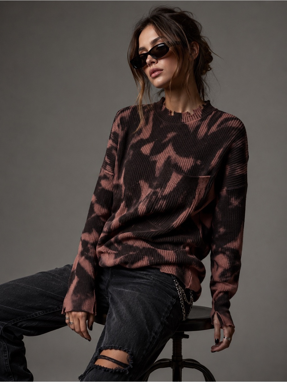 Pistola Darya Acid Dye Cotton Sweater in Dark Lava Women's Size XS